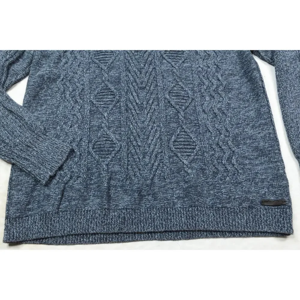 Carbon 2 Cobalt Cableknit Sweater Mens Large Blue Cotton Long Sleeve Pullover